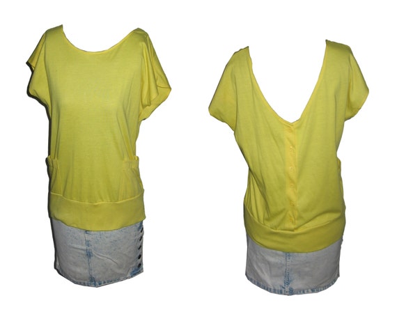Vintage Amazing Yellow Scoop Front V-Neck Buttoned
