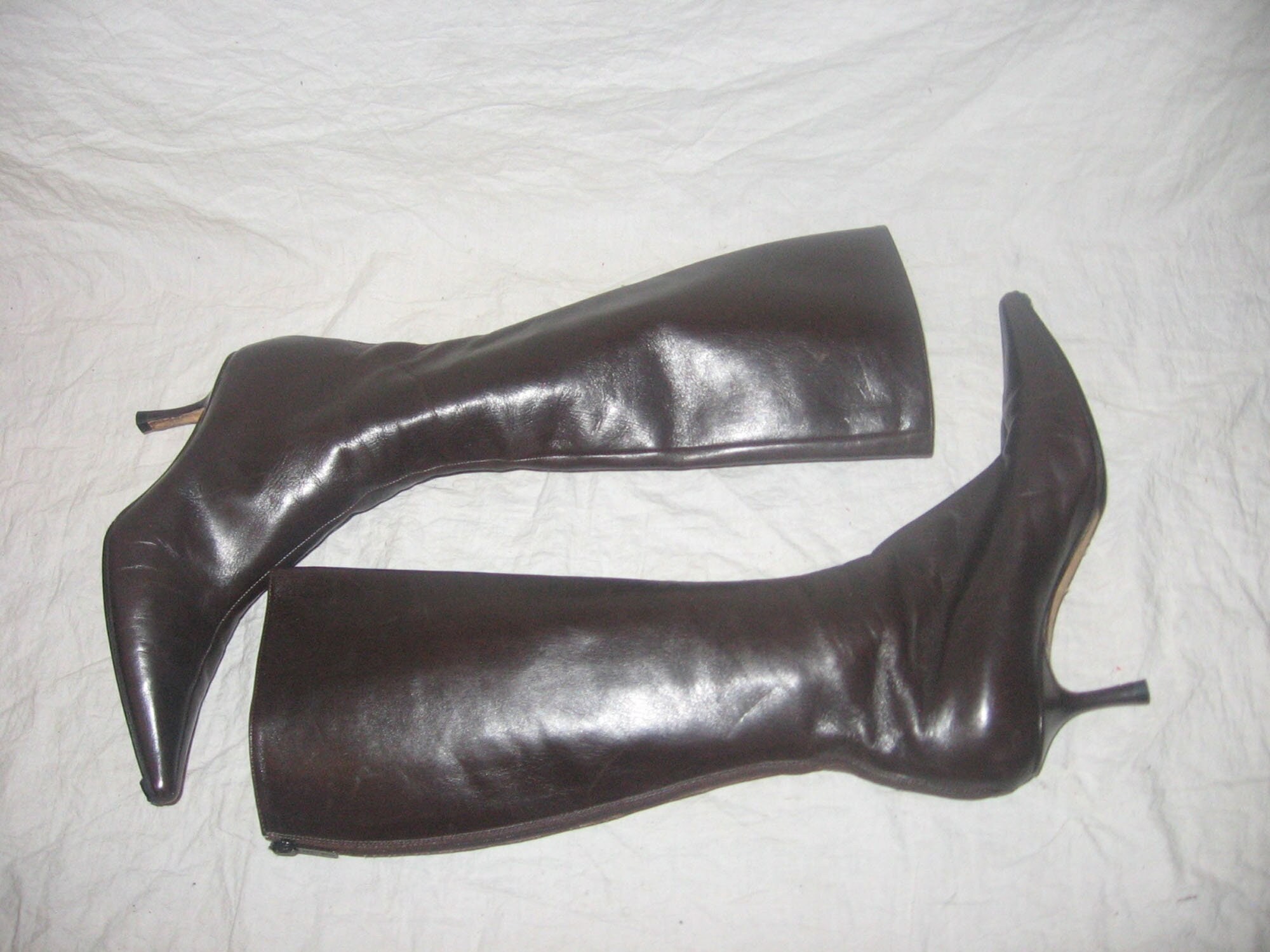 Jimmy Choo Mns Brown Leather boots size 44 1/2 made in Italy Tamia Flat | Chocolate Shiny Calf Leather Ankle Boots with  main image 2