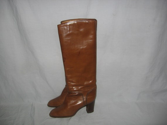 Bottes Vintage I.BOSSI Italie Taille 37 Cuir Marron-bordeaux Talon 7cm - Occasion