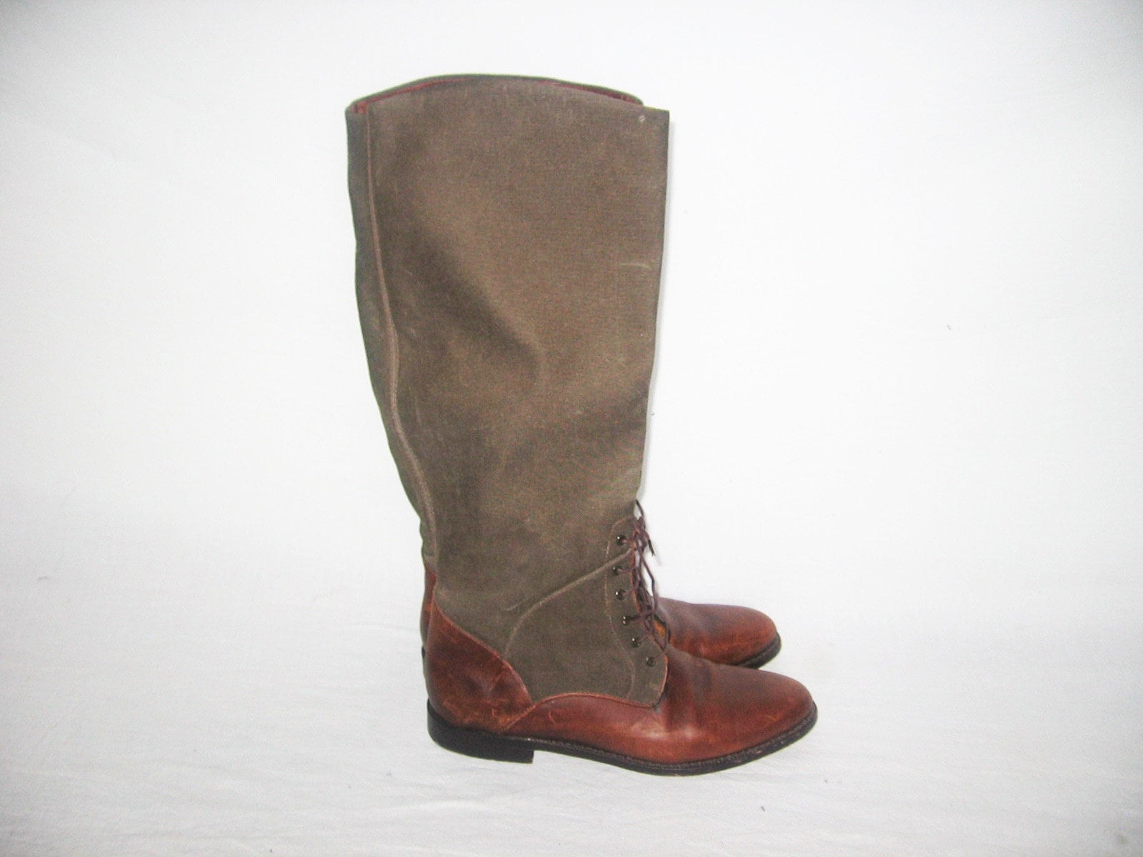 VTG Cole Haan Tan Brown Leather Linen Colorblock Two Tone  display picture 1