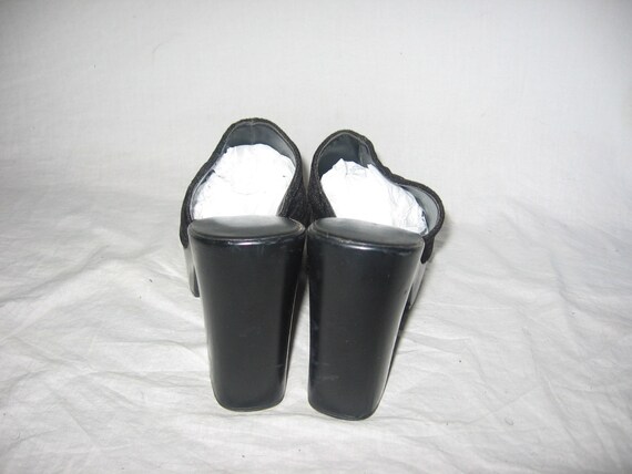 Vintage Black Velvet Fabric Chunky Platform Rubbe… - image 5