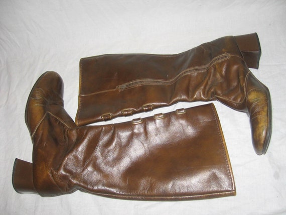 Vintage Brown Semi Distressed Leather Faux Fur Sh… - image 6