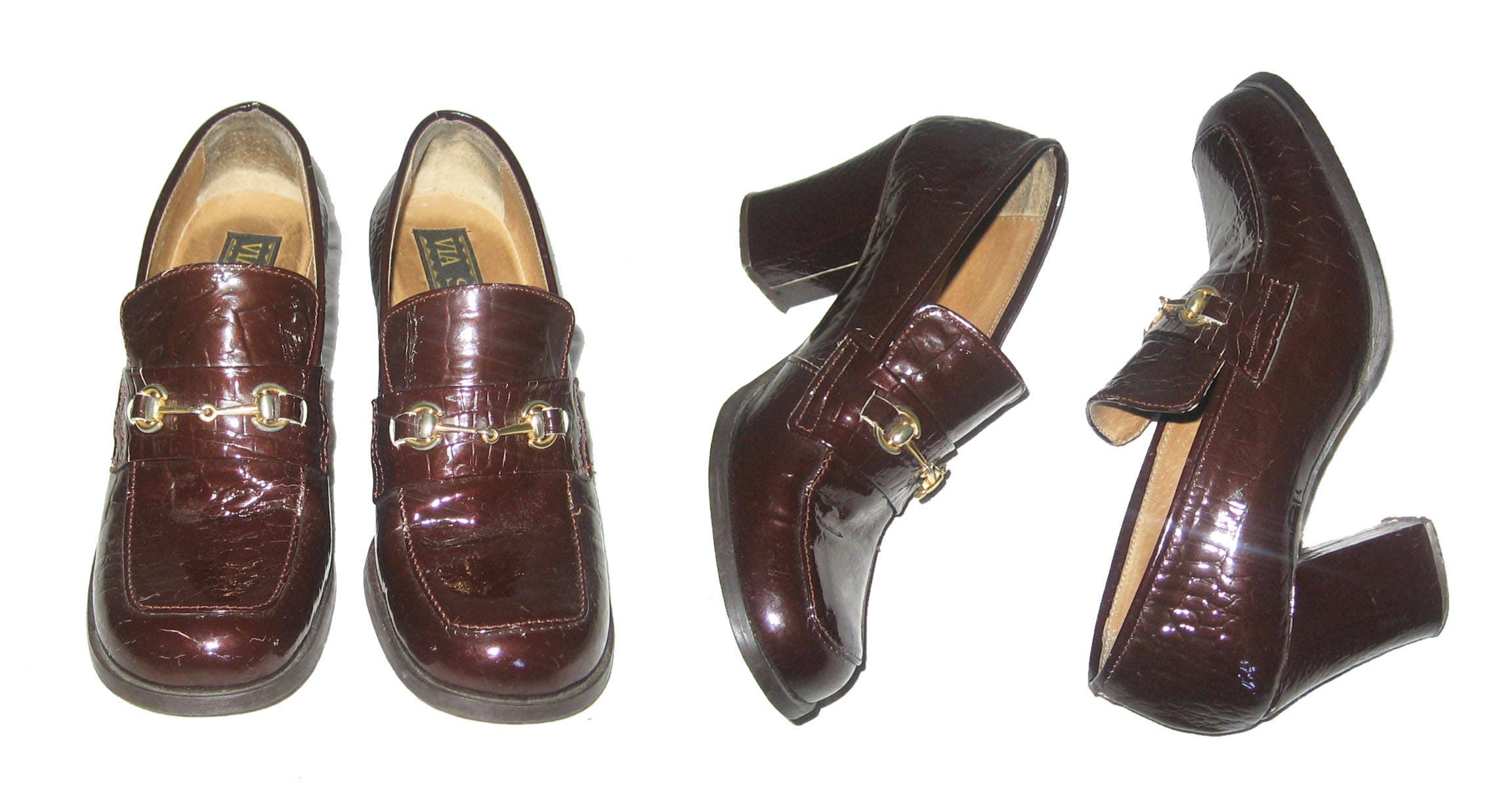 Vintage via Spiga Made in Portugal Brown Embossed Leather 