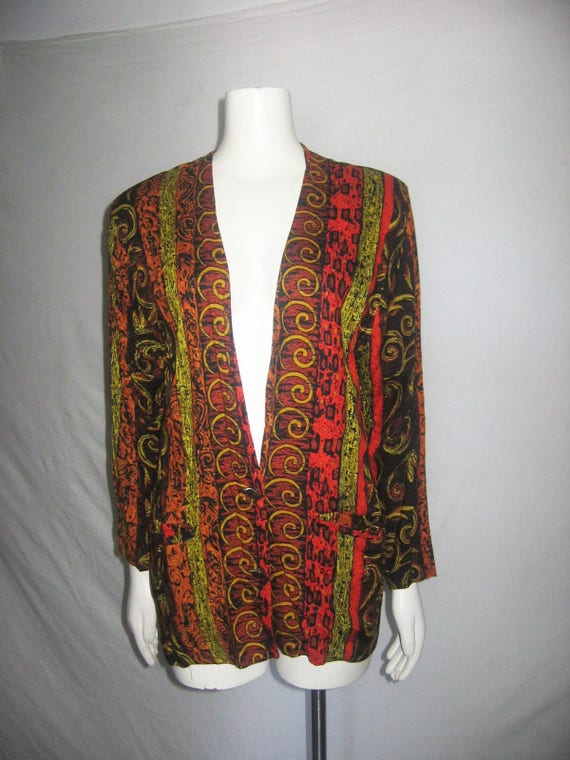 Vintage Clio Rayon Made in USA Vibrant Multicolor Print Long 