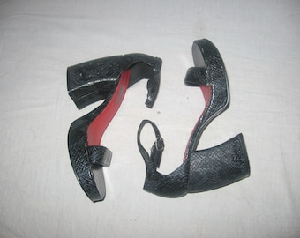 Vintage Rocket Dog Man Made Upper Grey Black Snake Print Red Buckled Peep Toe Grunge Goth Club Kid High Chunky Platform Block Heel Shoes 7M