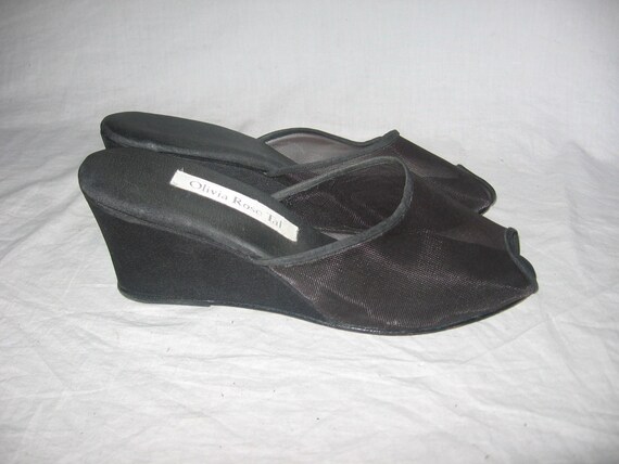 mule slippers with wedge heel
