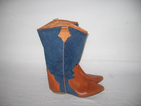 VTG Seychelles Made Italy Leather Denim Color Block Low Heel
