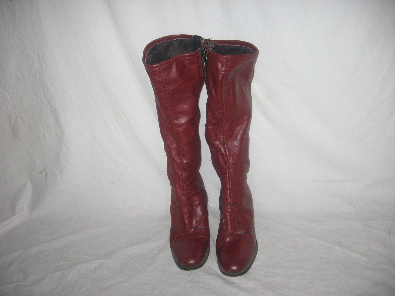 Vintage Cognac Brown Calf High Side Zipper High Chunky Heel Leather ...
