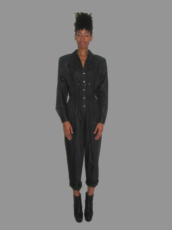 Vintage Ms. Chaus Black Metal Eyelet Snap Closure Disco Jumpsuit Etsy Ireland