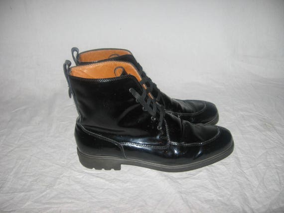 Salvatore Ferragamo Glossy Black Combat Boots SALVATORE FERRAGAMO Black Leather Shiraz Combat Boots Made  main image 3