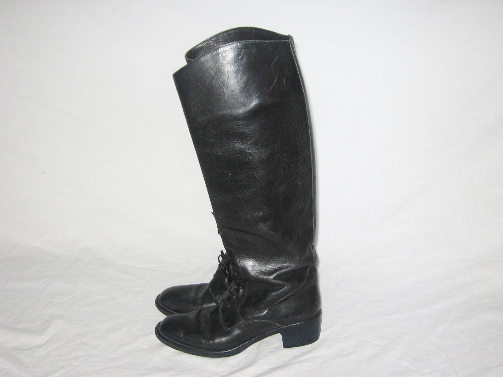 【信頼】 Joan VTG and Leather Black Italy in Made Hand Black David 靴