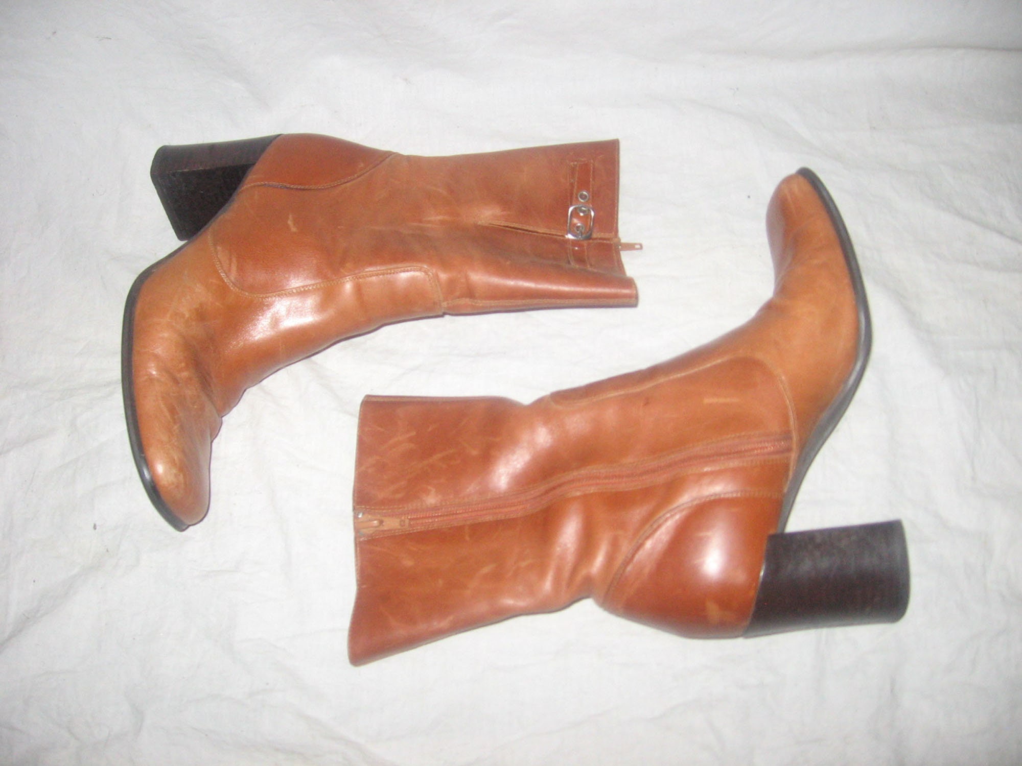 Caramel-colored Steve Madden squared toe, block heel platform boots FOLIE Rust Leather Square-Toe Block Heel Knee-High Women main image 2