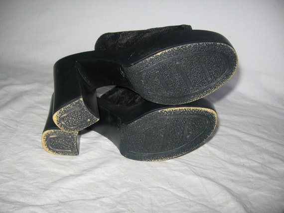 Vintage Black Velvet Fabric Chunky Platform Rubbe… - image 7