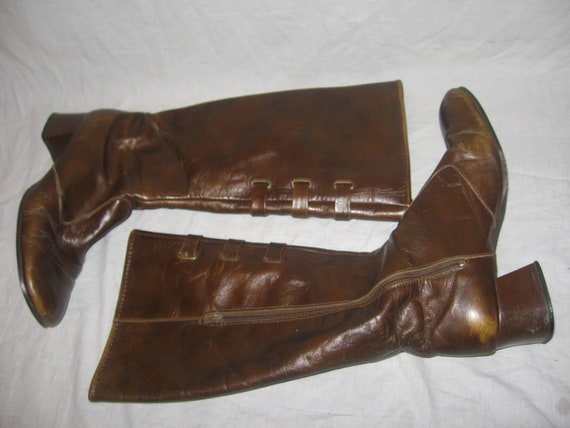 Vintage Brown Semi Distressed Leather Faux Fur Sh… - image 7