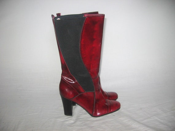 burgundy shiny boots