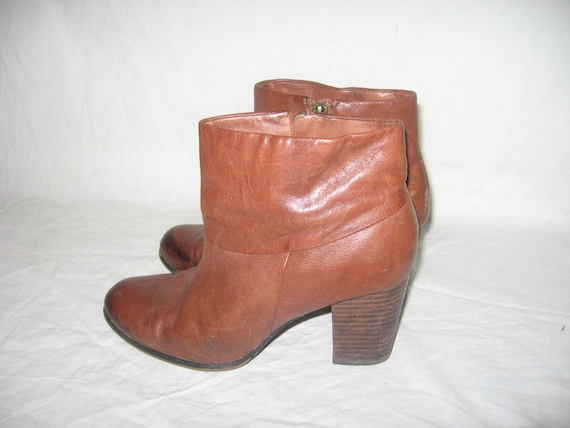 Vintage Cole Haan Nike Air Cognac Brown Black Side Zipper High Heels Ankle High Leather Booties Boots Shoes Size 8 B Etsy