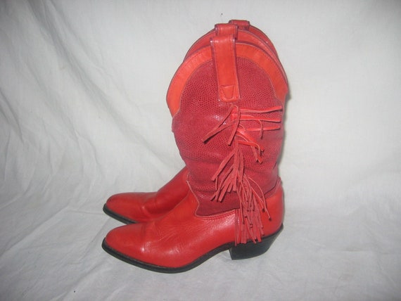 VTG Wrangler Made USA Red Solid Texture Leather W… - image 1