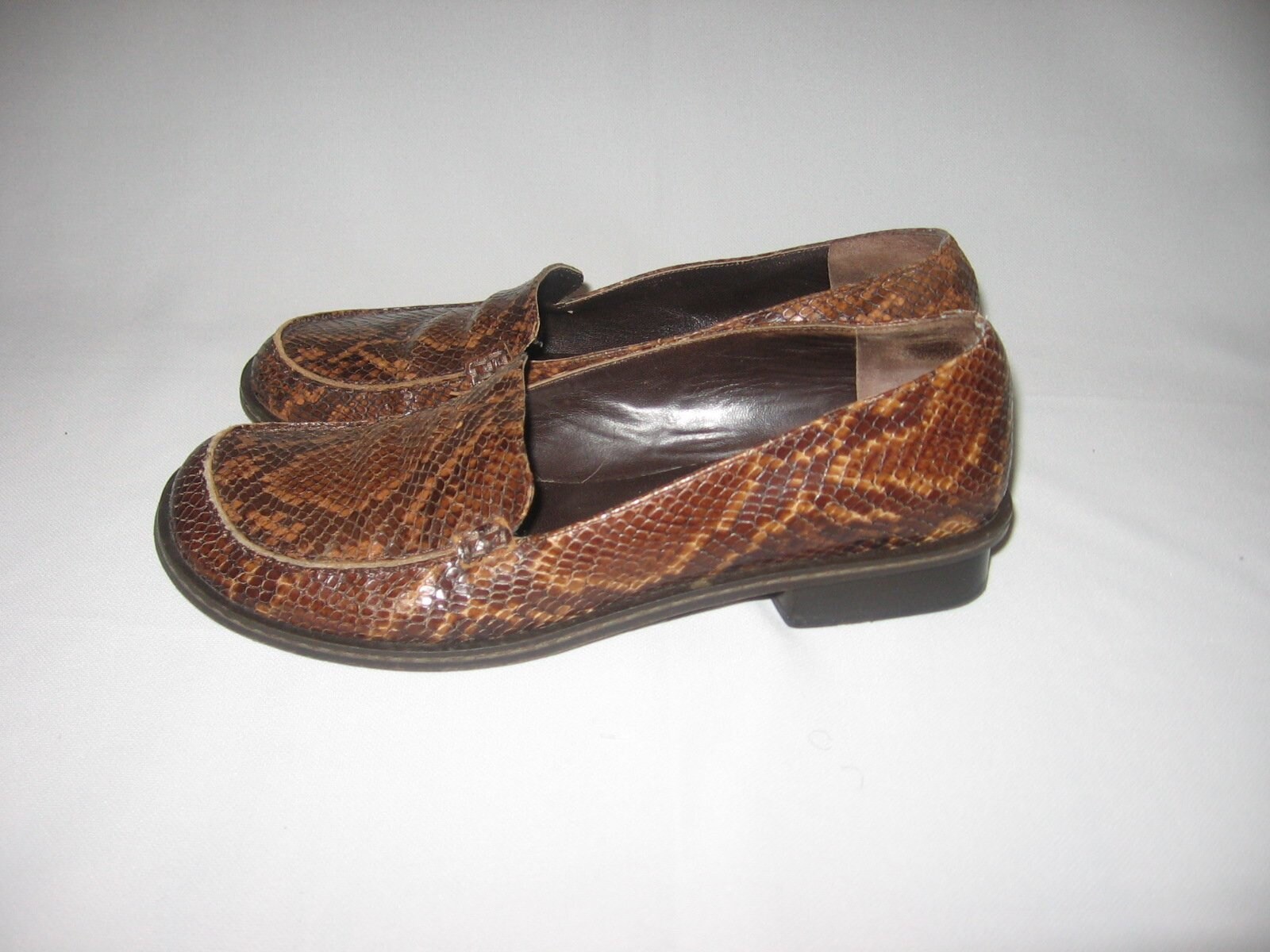 Vintage Ennesi Italy Brown/Gold Genuine Reptile Slip On Shoes GIORGIO BRUTINI 11.5 M Gold Genuine Snake Skin Shoes Italian  main image 3