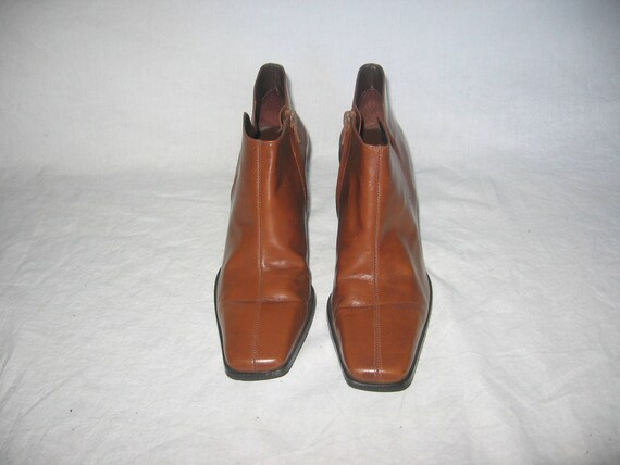 Vintage Etienne Aigner Square Toe Leather Jumper Boots Size 6.5 M&I Vintage Etienne Aigner Made in Brazil Cognac Brown  main image 2
