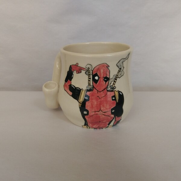 WAKE and BAKE MUG - Deadpool Inspired "Gunsmoke" - Handmade Ceramic #902