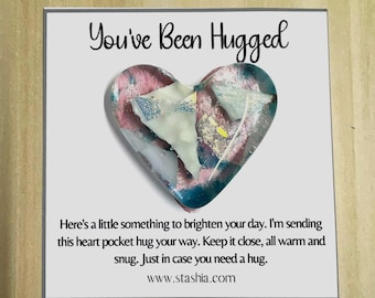 Fused Glass Pocket Heart Hug Encouragement Gift with card For Sympathy, or Friendship