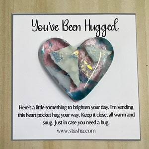 Unique gift handmade fused glass pocket heart hug with customizable card One of a kind