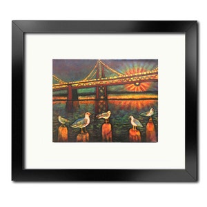 Afdrukbare muurkunst, strand, dieren in het wild, vogel, brug, woondecoratie, pdf-bestand, instant download, originele kunstprint, acrylschilderij, postkaart