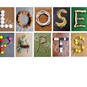 Loose parts sign with natural and recycled objects