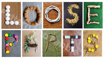 Loose parts sign with natural and recycled objects