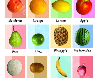 Fruit flashcards for Reggio Emilia or Montessori classroom or home