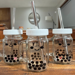 Personalized boba mug with lid and heart-shaped straw.  Bubble tea.  Boba . Bamboo. Reusable