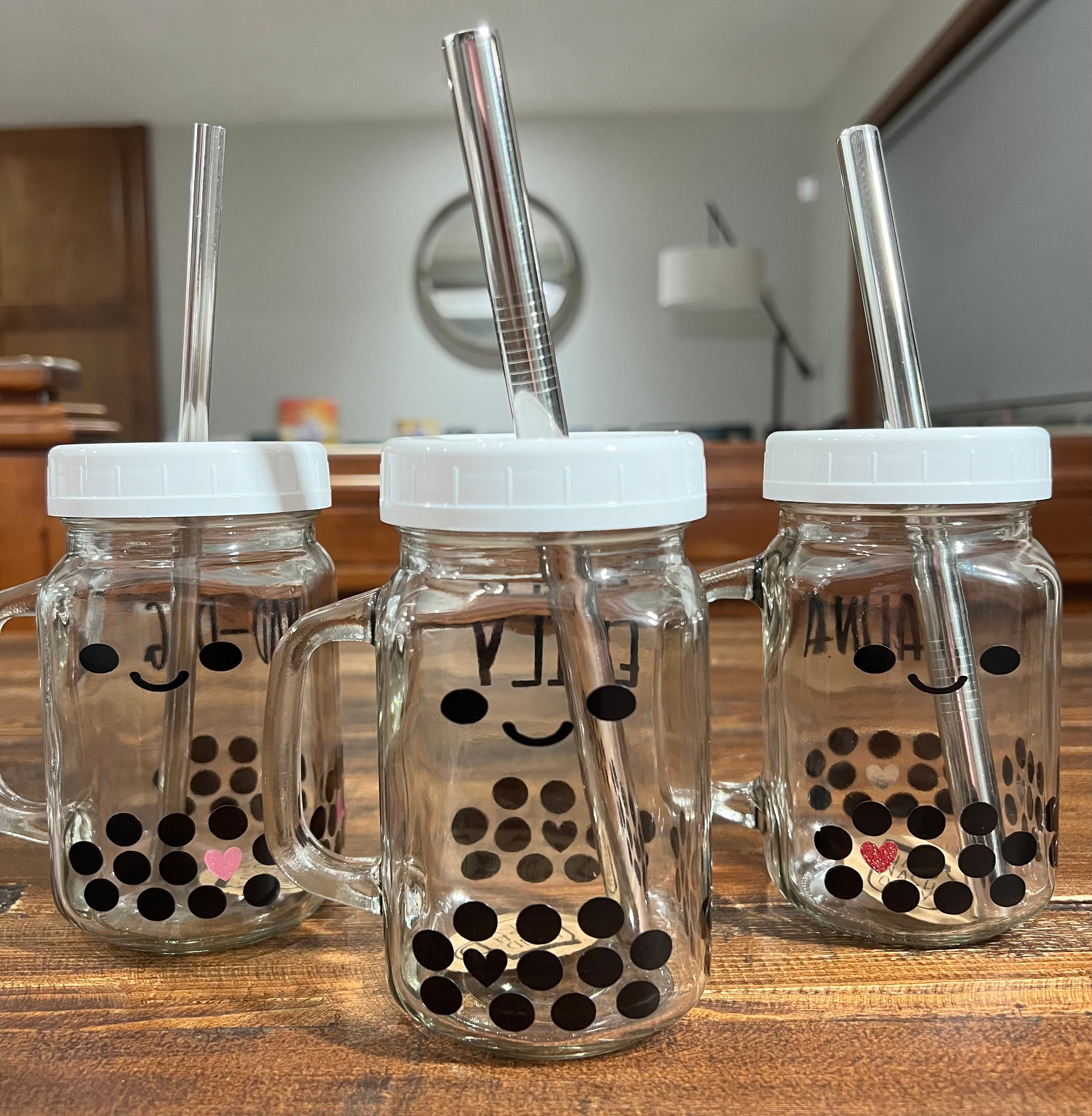 Iced Coffee Cups With Lids And Stainless Steel Straws,, Mason Jar Glass  Tumbler, Reusable Boba Cups, Iced Coffee Drinking Glasses For Bubble Tea,  Smoothies, Juice - Temu