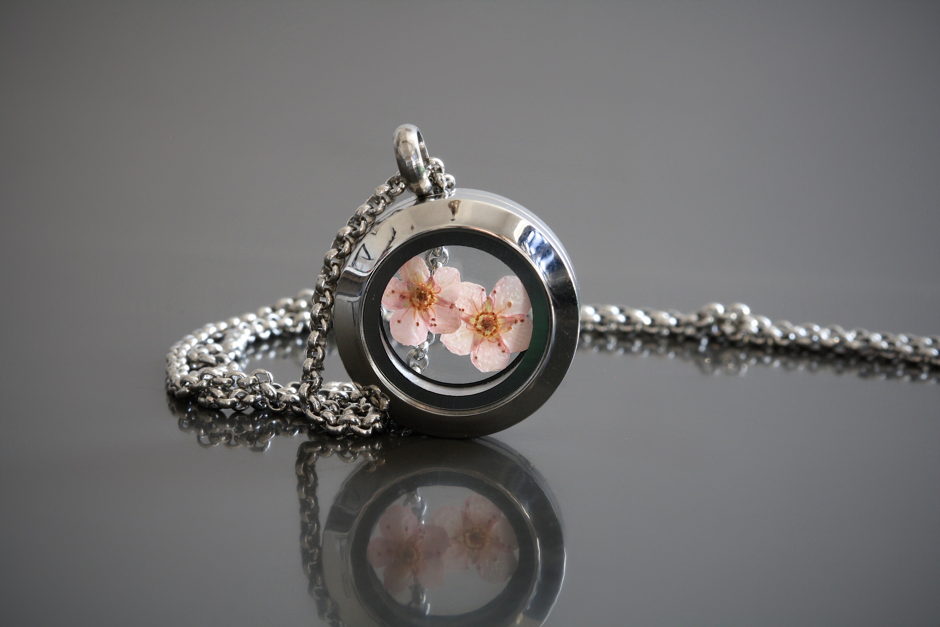 Dried Pink Blossom Necklace Cherry Blossom Jewellery Dainty Terrarium…