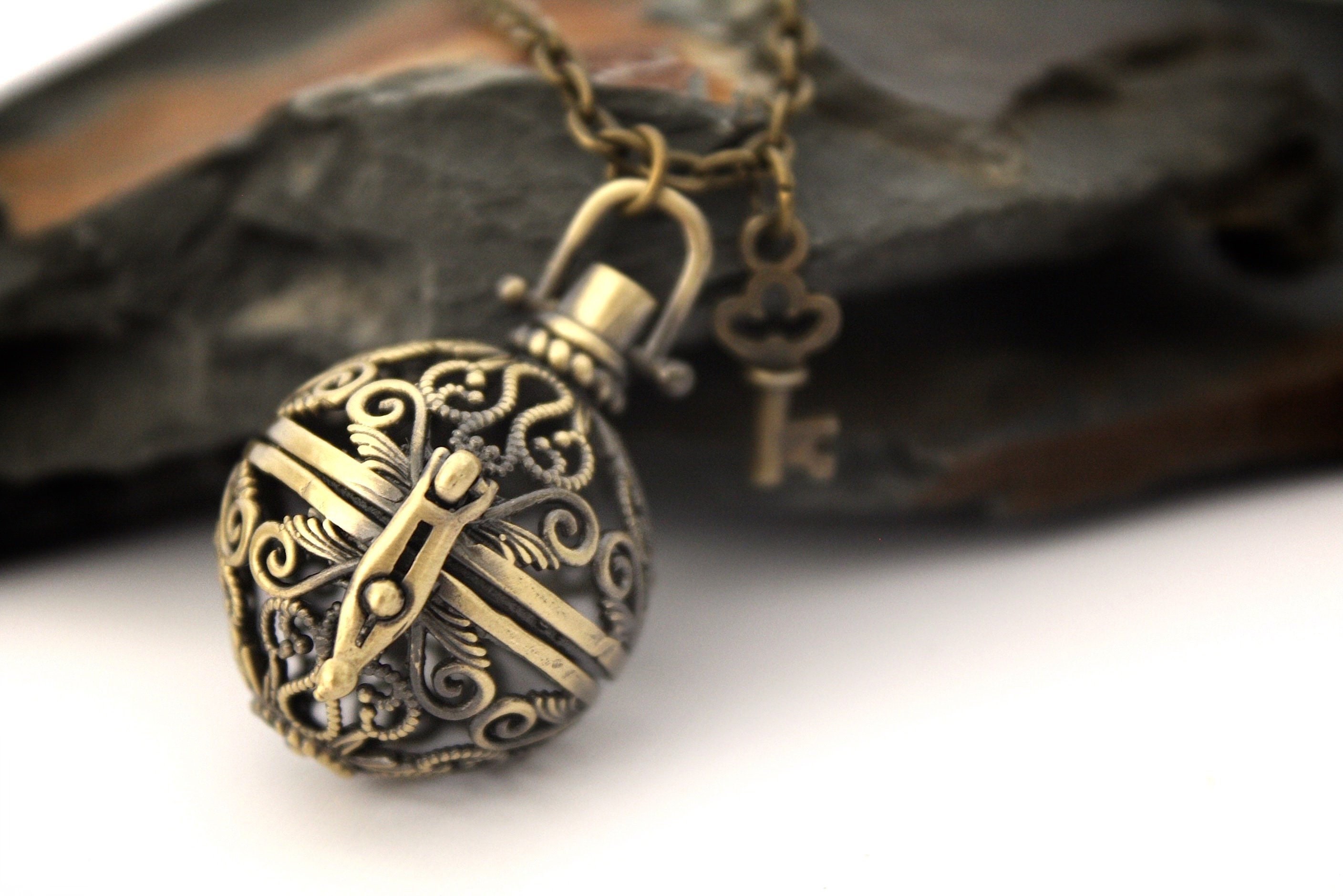 Ball Locket Magic Box Locket Key Necklace Round Locket Sphere Etsy