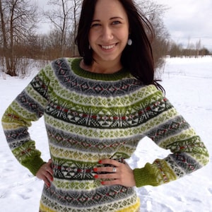 Norwegian Fair Isle Green sweater Natural wool sweater MADE TO ORDER