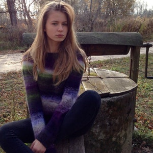 Green/Lilac Kidmohair Sweater Women&#39;s sweater Made to order