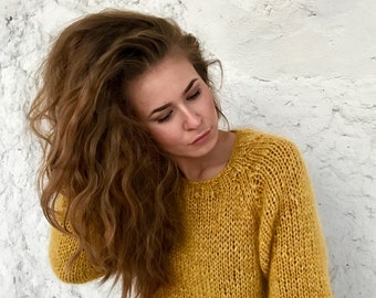 Mustard Yellow Chunky Plus size Women's Mohair sweater Made to order