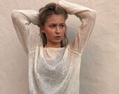 Summer sweater Linen cotton sweater White sweater Women's sweater Summer knit Hand knit sweater Made to order