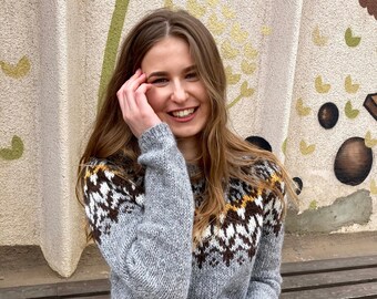 Ready to Ship Grey Sweater With Icelandic Pattern Size L - Etsy
