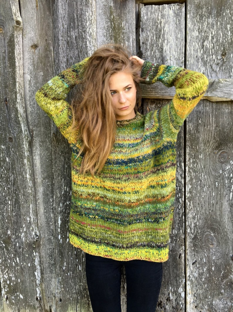 Wool Green Chunky sweater Women's sweater Plus size sweater Oversized sweater Made to order image 1