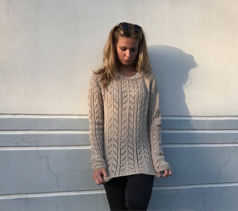 MADE TO ORDER Merino Taupe Lace sweater Women's sweater Summer sweater image 6