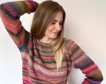 Ready to ship Purple / Red / Pink / Rainbow Colourful Merino wool Striped Sweater Size M