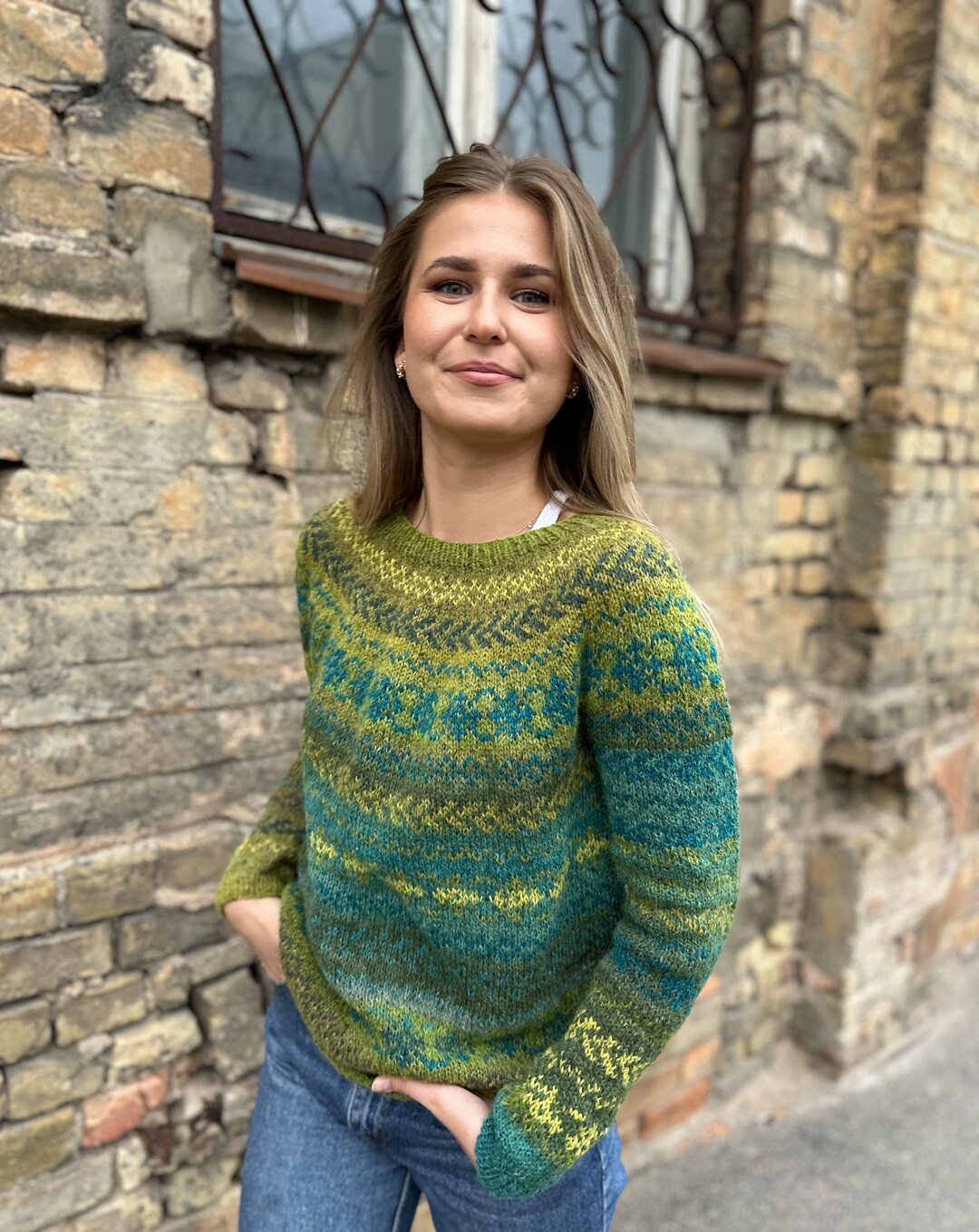 Tweed Sweater Green Fair Isle Sweater Norwegian Sweater Etsy