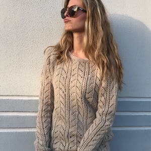 MADE TO ORDER Merino Taupe Lace sweater Women's sweater Summer sweater image 4