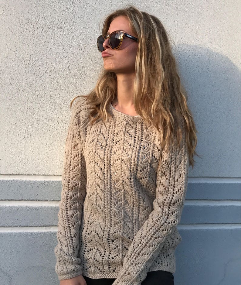 MADE TO ORDER Merino Taupe Lace sweater Women's sweater Summer sweater image 4