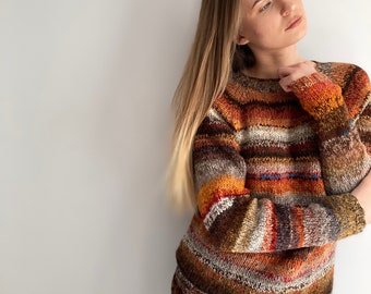 Made to order Brown / orange Boho style pure wool sweater