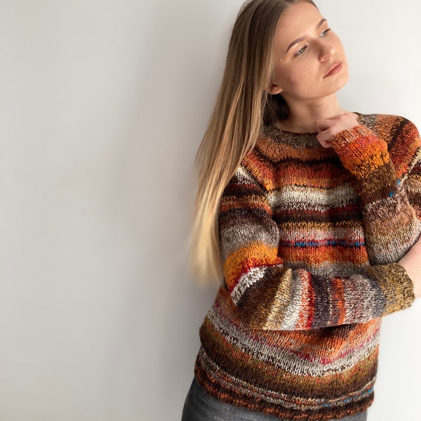 Made to order Brown / orange Boho style pure wool sweater