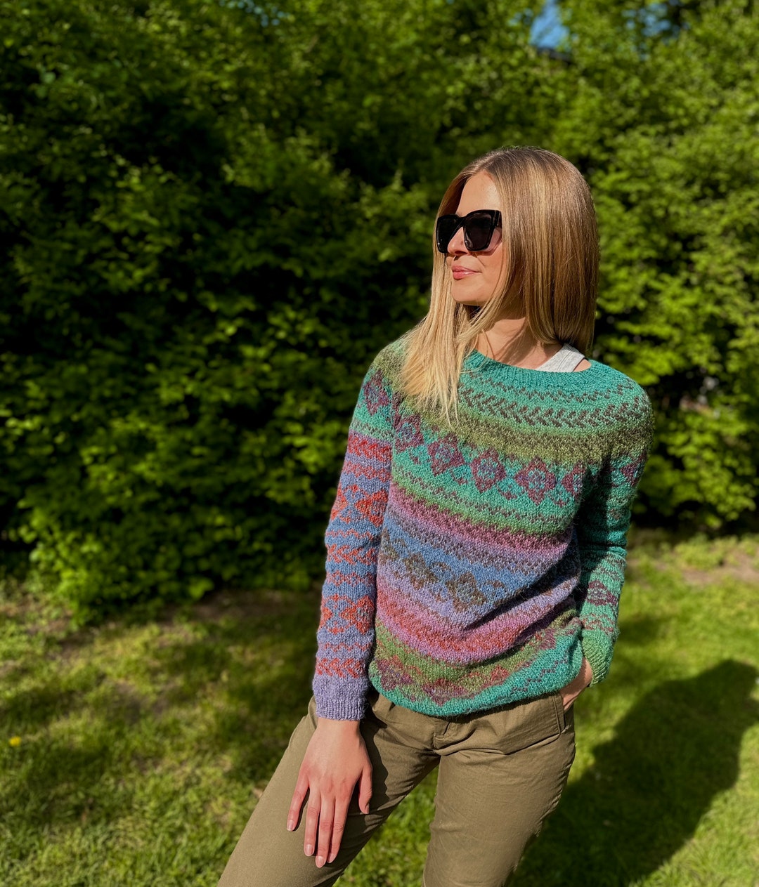 Spring Sweater Tweed Sweater Fair Isle Sweater Norwegian Sweater Green ...