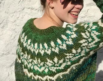 Pull JONELLE En Laine D'agneau - Vert Foncé à Motifs - Taille XL - Occasion En Très Bon état