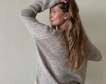 Jersey beige de mezcla de seda, cachemir Kidmohair, talla L